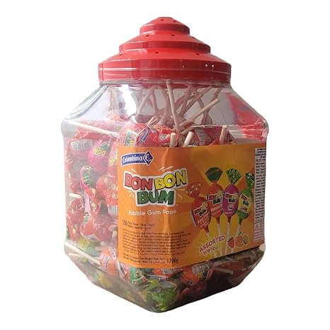 Glass Jar - Pack of 100 - Colombina Bon Bum - Pallets with Assorted Rubber Cores 4 Flavours Lulo Strawberry Red Strawberry and Mandarin 1700g Tin (Pack of 100)