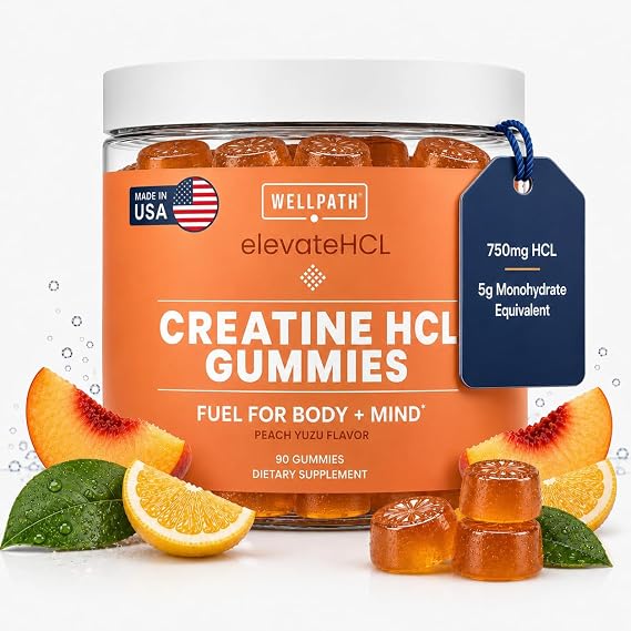 Creatine HCl Gummies 750 Mg for Cognitive Performance, Peach Yuzu, 90 Ct