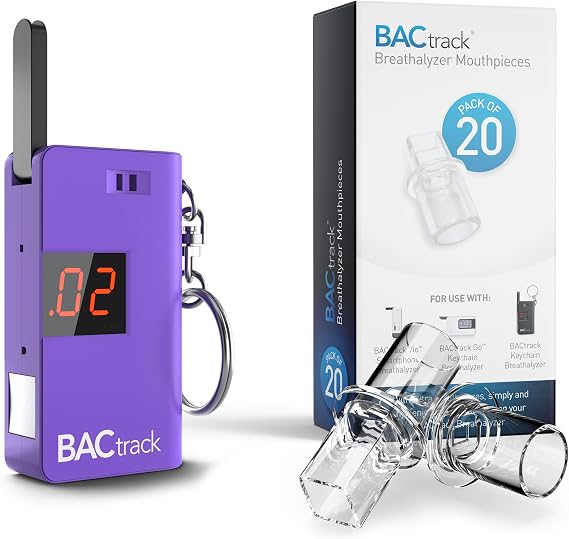 BACtrack Keychain Breathalyzer (Purple) & 20 Breathalyzer Mouthpieces
