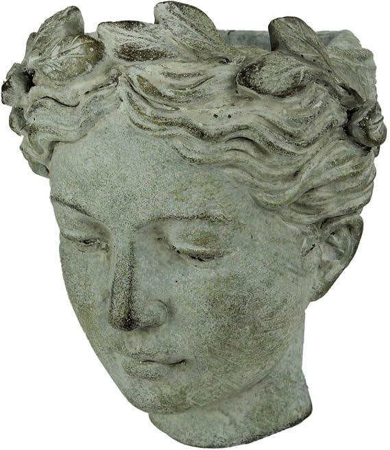 Mayrich Greek Lady Head Wall Planter, 7.5 Inch Distressed Gray Cement