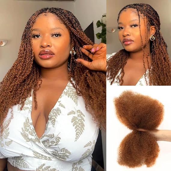 QVR Afro Kinkys Bulk Human Hair for Dreadlock Extensions Repair Locs, Twist Braiding Afro Kinky Human Hair for Locs 1 Pack 50 Gram