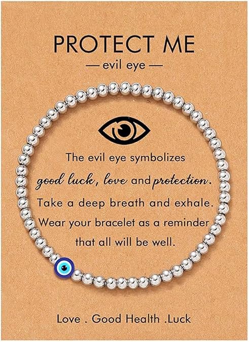 Evil Eye Bracelets for Women Silver Beaded Evil Eye Bracelet Exquisite and Fashionable Elastic Silver Bead Eyes Bracelets Jewelry