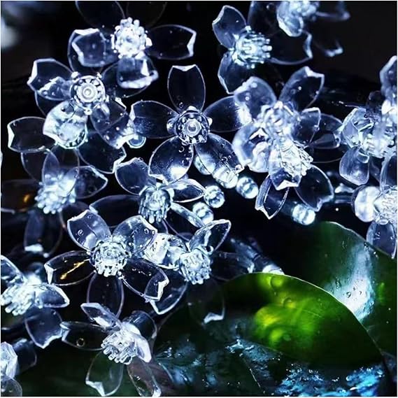 Solar Light String, 7m50 Light Outdoor Bubble Ball String Light Outdoor Star Solar Light String for Bedroom Party Wedding Garden and Christmas Tree Decor(Cherry Blossom White)