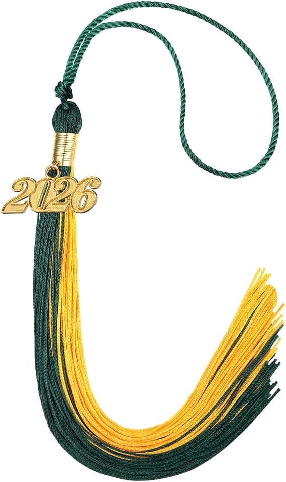 TecUnite 2026 Graduation Tassel Academic Graduation Tassel with Year Charm Ceremonies Accessories for Graduates(Grass Green and Gold)