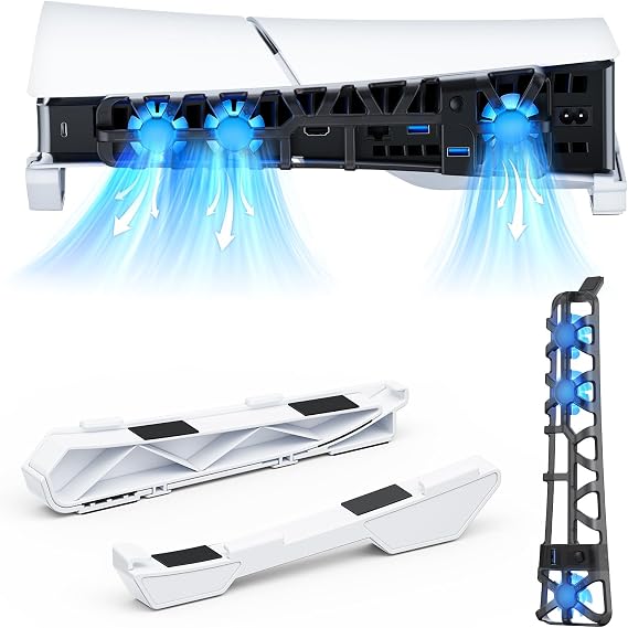 NexiGo PS5 İnce Yatay Stand, Sessiz Gelişmiş Soğutma Fanı, Ayarlanabilir Hız, [Düşük Gürültü], [Otomatik Açma/Kapama], USB 3.0 Bağlantı Noktası, Dahili LED Işık, Hem Disk hem de Dijital Sürümler için