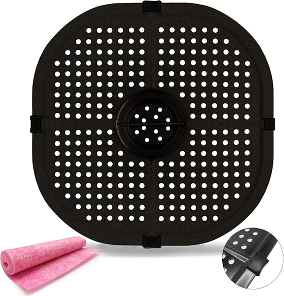 Air Fryer Grill Pan for COSORI 5QT Air Fryers, 9.09IN Upgraded Square Crisper Plate Tray, Air Fryer Replacement Parts Accessories Rack with Rubber feet, Non-Stick, Dishwasher Safe