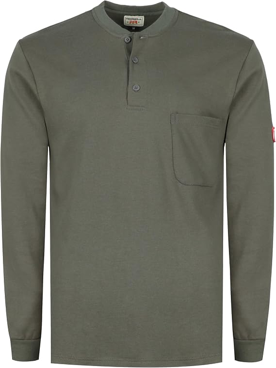 TICOMELA FR T Shirt Flame Resistant Shirt 5.5oz 100% Cotton Light Weight Workwear Men's Long Sleeve Henley Shirts