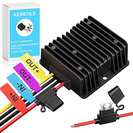 36V 48V to 12V 20A Step Down Converter-Golf Cart Voltage Reducer with Fuse|36V 48V to 12V Converter for Golf cart 20A 240W DC to DC Converter Waterproof for RV Accessories, Forklifts & Solar Systems