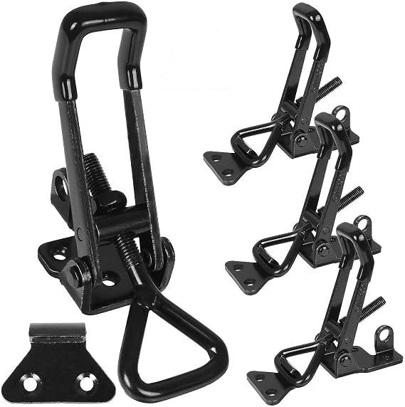 4PCS Toggle Latch Clamp 660 lbs Adjustable Toggle Latch Black Toggle Clamp GH-4003 Lockable Quick Release Pull Latch Hasp Metal Draw Latch for Door, Box Case Trunk, Smoker Door, Jig