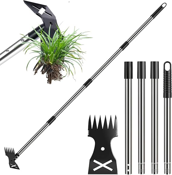 Weed Puller Tool, 2-in-1 Gardening Hand Tools Weeds Remover, 150cm Long Handle Weed Remover Tool, Hoe Garden Tool Heavy Duty Weeding Pull for Yard, Lawn, Patio, Garden