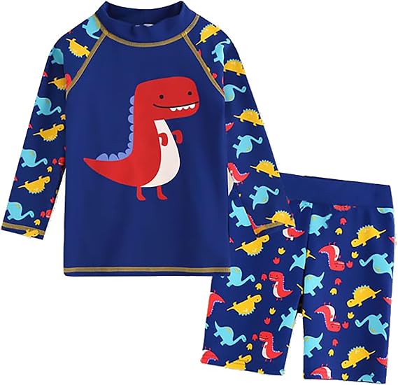 AIWUHE Toddler Boys Swimsuit 2 piece Rash Guard Swimsuits with Swim Trunk Long Sleeve Bathing Suit Sunsuit Swimwear Sets 1-7Y