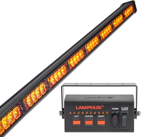 LAMPHUS SolarBlast 38" 32W Amber LED Traffic Advisor Light Bar with TA Controller Box - 12V Waterproof Directional Flashing Emergency Warning Lightbar Lights for Work Truck Vehicles Car