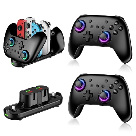 Switch Controllers 2 Pack with Charging Dock, Switch 2 Controller for Nintendo Switch/Switch 2/Lite/OLED, Wireless Switch 2 Pro Controller with RGB/Wake up/6-Axis Gyro/Dual Vibration/Turbo/Screenshot