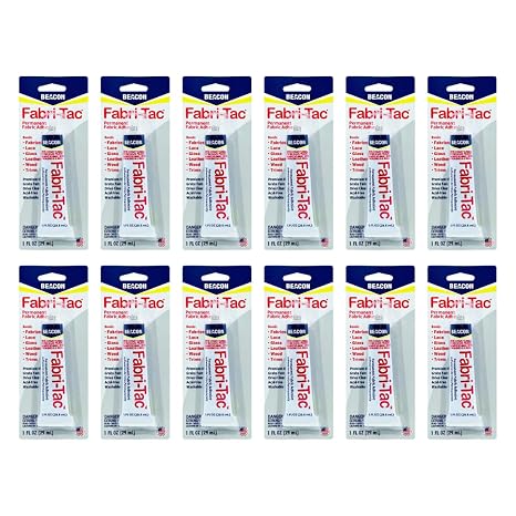 BEACON Fabri-Tac Premium Fabric Glue - Quick Drying, Crystal Clear, Permanent - for Fabrics, Canvas, Lace, Wood and More, 1-Ounce, 12-Pack