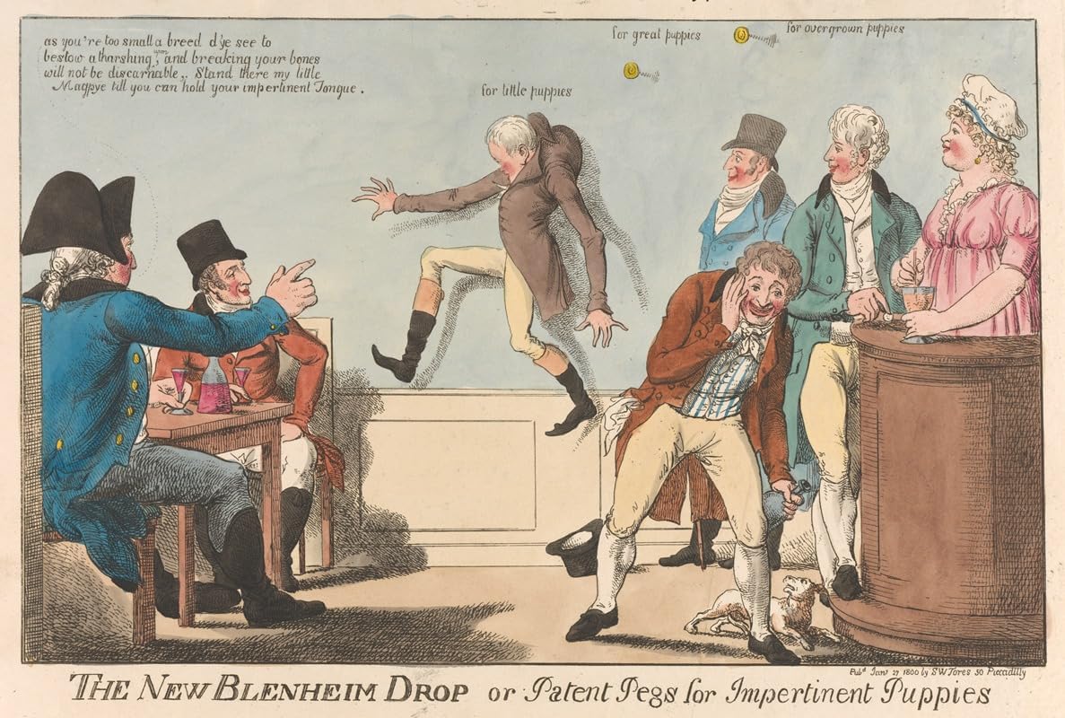 The New Blenheim Drop or Patent Pegs for Impertinent Puppies 1800 Poster Print by Charles Ansell 24 x 36