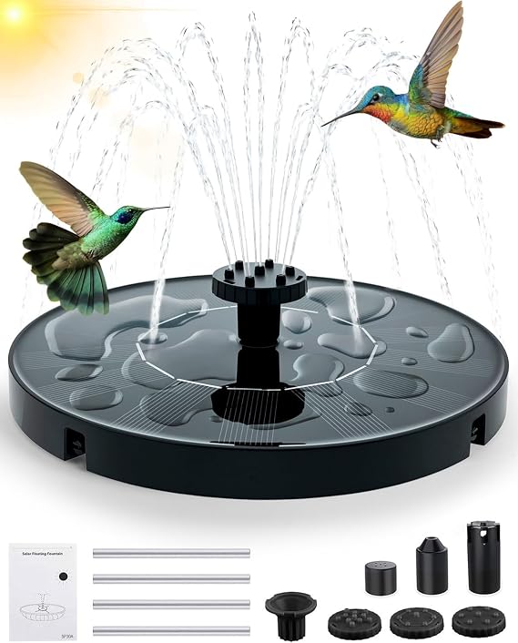 Solar Bird Bath Fountain Pump, Upgrade 1.4W Solar Water Fountain with 7 Nozzles, Standing Floating Water Pump for Birdbath Garden Pond Pool Outdoor, Ideal Gifts for Outdoor Decor