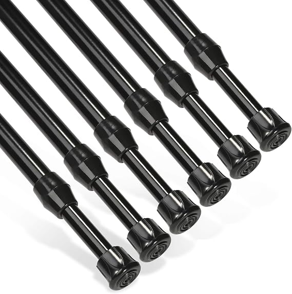 6Pcs Tension Rod, Goowin Tension Rods for Windows 28 to 48 inch, No Drilling Rustproof Spring Adjustable Tension Curtain Rod for Doors, Windows, Wardrobe Bars, Drying Support Rods, Black (28-48 inch)
