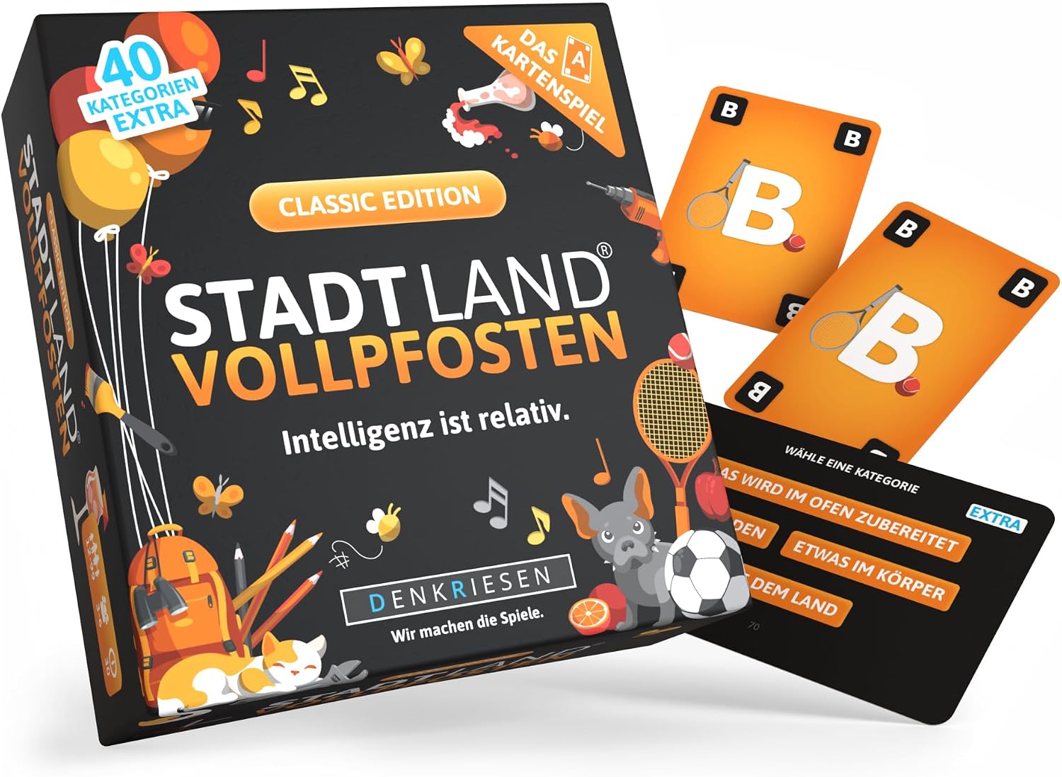 DENKRIESEN - Stadt Land Vollpfosten® – Das Kartenspiel Sonderedition 240 Kategorien ab 12 Jahren Familienspiel für 3-6 Spieler Stadt Land Fluss Reisespiel Gesellschaftsspiel für Familien
