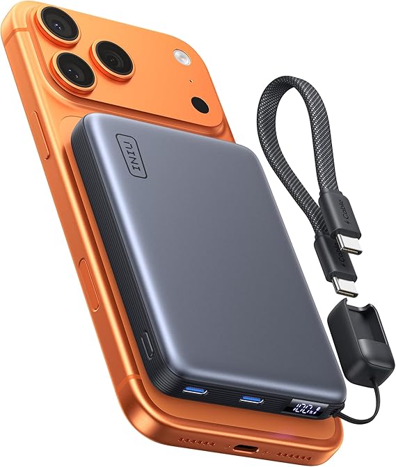 INIU Slimmest Power Bank for MagSafe, 10000mAh Qi2.2 Certified 25W Wireless & 45W Wired USB C Fast Charging Portable Charger, Flight-Safe Travel Phone Magnetic Battery Pack for iPhone 17-12 Series | 45W Wired Fast Charging, Magnetic Original Qi2.2 Certified, Wireless Battery Pack Only for iPhone 12-17 Series