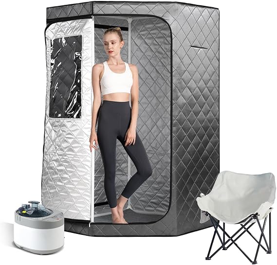 Smartmak Portable Steam Sauna, Full Body Sauna Tent for Home, Personal Home Sauna Box, with 4L & 1500W Steamer, Remote Control, Upgraded Folding Chair