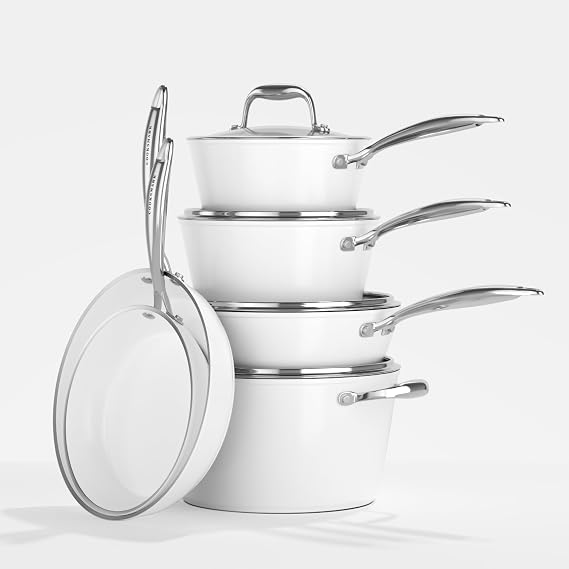 Ceramic Pots and Pans Set Nonstick, 10Pcs White Cookware Set