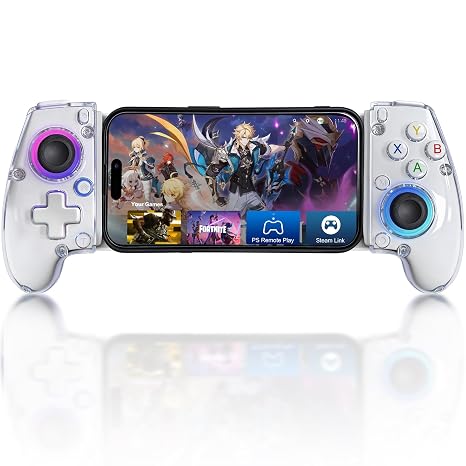 Joso Phone Controller for iPhone (All Model) & Android, Enhanced Grip, Case-Friendly Wireless Mobile Gaming Controller with 7 Color Lights, Turbo, 6-Axis, Dual Vibration