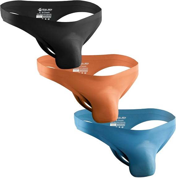 Real Men Brushed Nylon Seamless Thongs - ABCD Custom Pouch Size - Waist XS-5XL