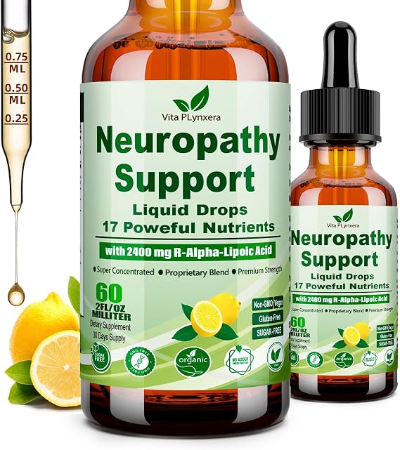 Vita PLynxera Neuropathy Supplements Liquid Drops, Advance 17-in-1 Stabilized R-Alpha Lipoic Acid (R-ALA) w. Acetyl L-Carnitine Vitamin B-Complex Magnesium, High Potency R-Lipoic Acid for Nerve