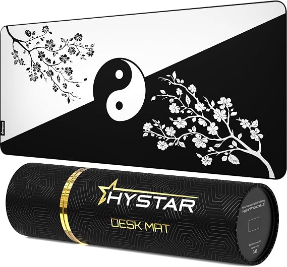 Hystar Extended Gaming Mouse Pad | XXL 36" x 16" | 5mm Thick, Waterproof Surface, Smooth Polyester Fabric, and Natural Rubber Base | Yin Yang