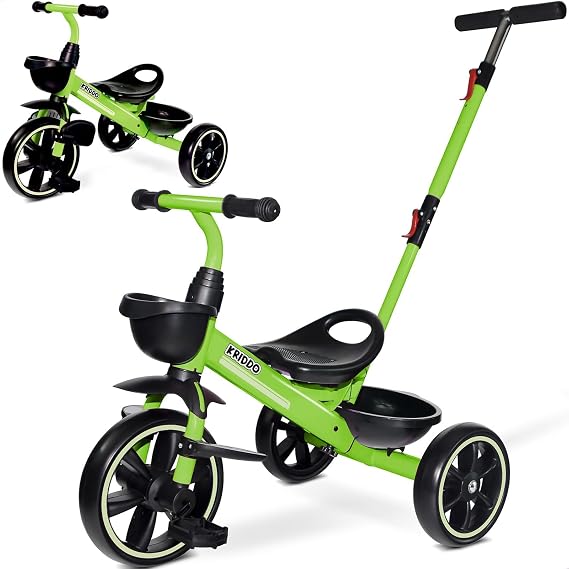 KRIDDO 2-in-1 Toddler Tricycle with Push Handle: Ages 18 Months to 5 Years