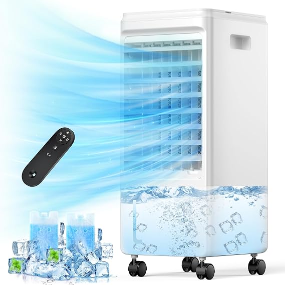 Portable Air Conditioner, Windowless Ac Fan for Room Bedroom Indoor 1.85 Gal Water Tank, 3 Speeds, 80Oscillation,