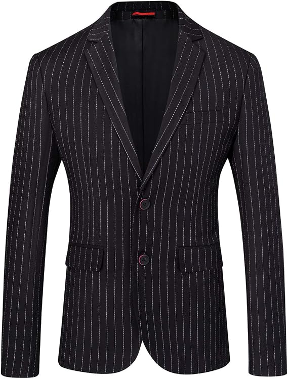 Mens Slim Fit Casual Blazer Two Button Striped Suit Jacket