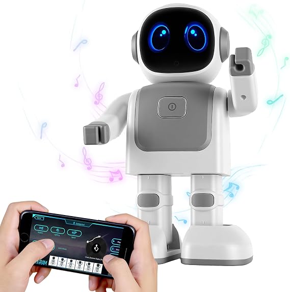 AI Interactive Robot, Smart Dancing Robot with Voice Assistant, Bluetooth Music, Programmable Moves & App Control, Educational STEM Gift, Grey