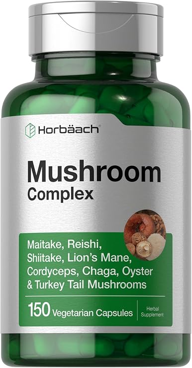 Horbaach Mushroom Complex Capsules | 150 Count | Reishi, Chaga, Lions Mane, Cordyceps, Maitake, Shiitake, Oyster and Turkey | Non-GMO & Gluten Free Supplement
