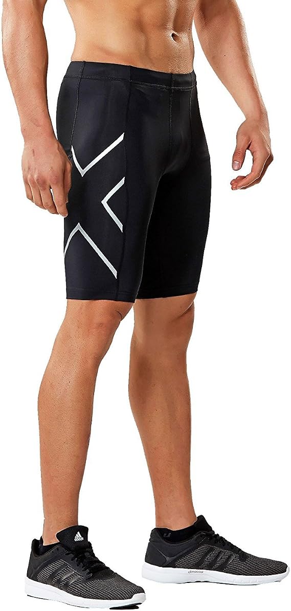 2XU Mens Core Compression Shorts, Running & Training Men's Athletic Shorts with PWX Stretch Fabric & Drawstring Waistband - Black/Silver - X-Small
