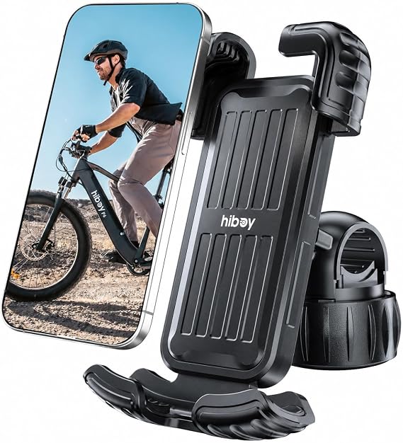 Hiboy Bike Phone Holder, 360 Rotation Adjustable Motorcycle Phone Mount,Bicycle Scooter Handlebar Phone Clip for 5.1" - 6.8" Smartphones | 360 Rotation, Silicone Protective, for 5.1" - 6.8" Smartphones, Bicycle Handlebar Clip, Fits MTB, E-Bikes, Scooters