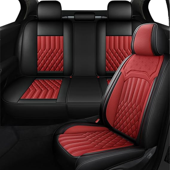 Car Seat Covers for Nissan Kicks 2018-2026, All Season Universal Leather Waterproof Breathable Seat Protectors Interior Accessories with Airbag(Black&Red,5 Seats)