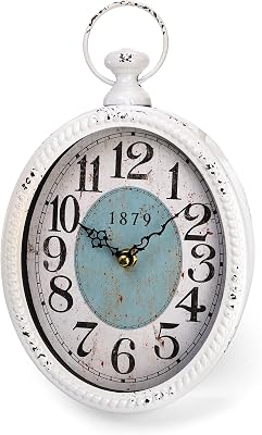 ZENFUN Oval Retro Wall Clock, Rustic Silent Clocks, Elegant Vintage Style, White Antique Design, Battery Operated Non Ticking Wall Clock for Kitchen,Farmhouse, Office11.2 H x 6.7 W