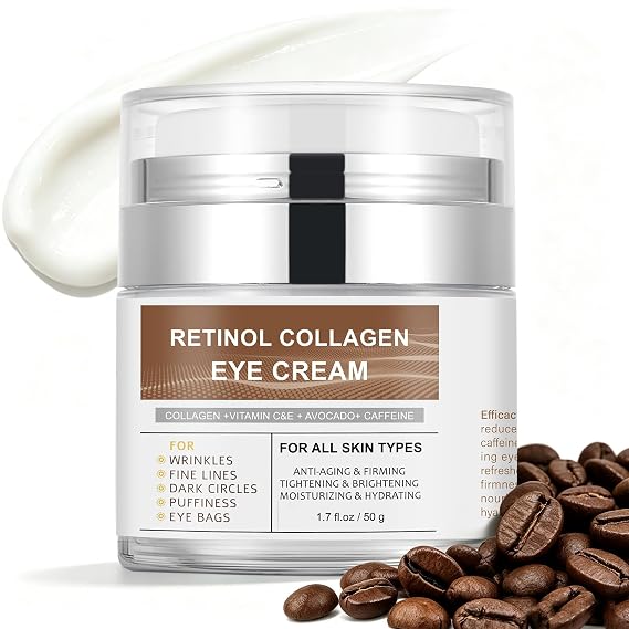 Under Eye Cream, Anti-Aging Retinol Eye Cream with Caffeine, Collagen and Niacinamide for Older Skin Type Dark Circles and Puffiness