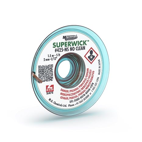 MG Chemicals 425-NS No Clean Super Wick Desoldering Braid, 0.075" Width x 5' Length, Pack of 1