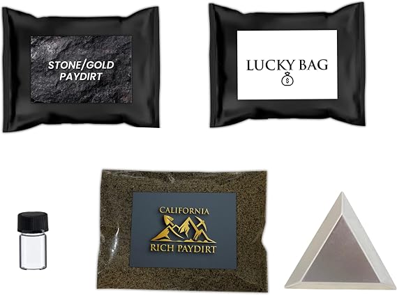 3-Pack Bundle Gold Paydirt, Stone Bag, Lucky Bag - Highly Concentrated Ultra-Rich Panning Pay Dirt for at Home Panning, DIY Lovers - Contains Flakes, Possibly Gemstones