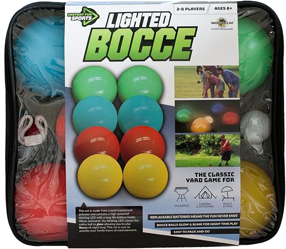 Lighted Bocce Ball Set by Water Sports, Outdoor Glow In The Dark Game for Camping, Parties and Beach Activities, Perfect for Family Game Night, Multiple Colors Medium