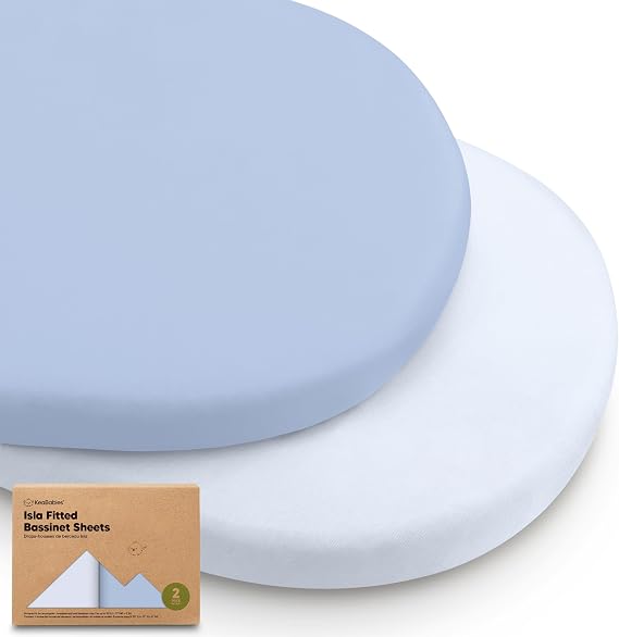 2-Pack Baby Bassinet Sheets Girl, Boy, 33x17 Bedside Sheets (Blue Flax) | Viscose Derived from Bamboo, Universal Fitted Bassinet Sheet, Compatible with Halo Bassinest Sleeper, Baby Delight, Graco