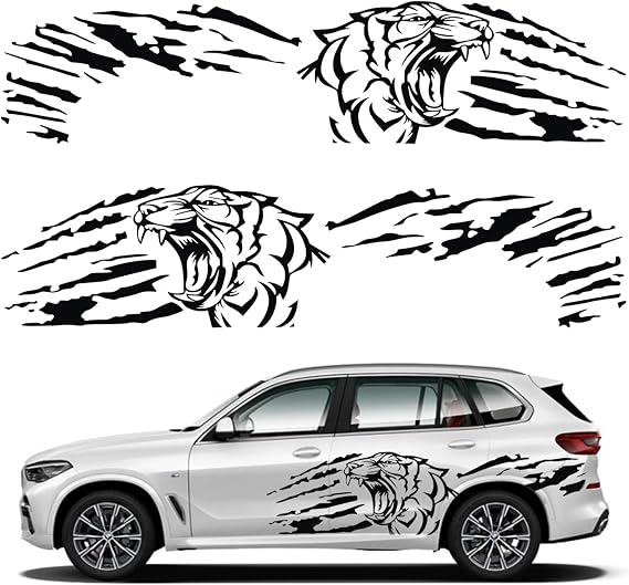 Growling Tiger Graphics Car Body Sticker - Self-Adhesive Tiger Decal - Racing Sports Car Side Door Sticker - Scratch Resistant - Black Tiger, 45.66'' x 19.68''