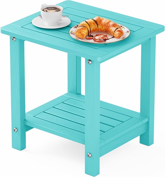 YEFU Outdoor Side Table for Patio, Weather Resistant HIPS, 2-Tier, Aruba
