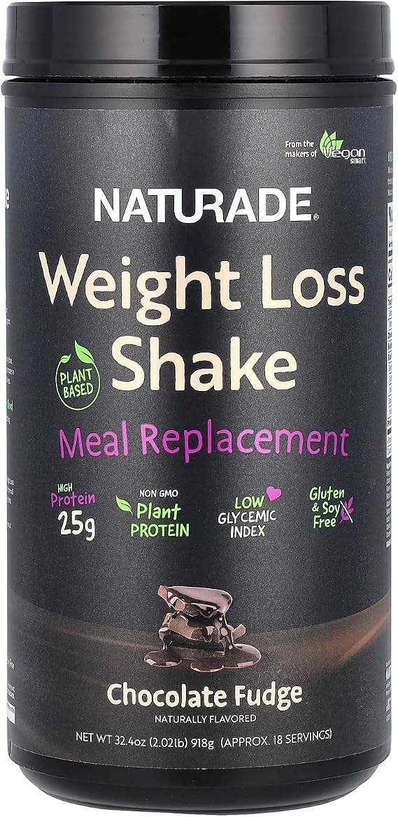 Naturade Plant-Based Weight Loss Shake, 25g Protein, 6g Dietary Fiber, Gluten & Soy Free Chocolate Fudge 18 Servings