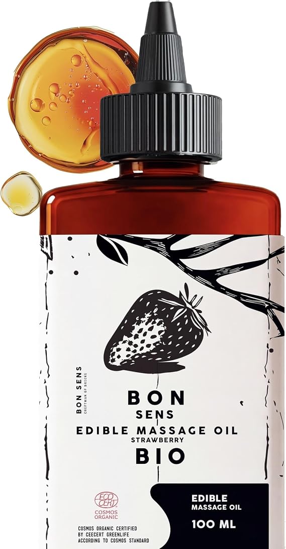 BIO Edible Massage Oil - Erotic, and Sensual: Perfect for Date Nights & Intimate Moments - Cosmos Organic - Natural Sweet Strawberry Aroma