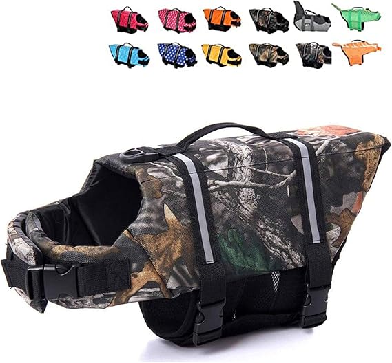 HAOCOO Dog Life Jacket Vest Saver Safety Swimsuit Preserver with Reflective Stripes/Adjustable Belt Dogs (Camouflage,XS)