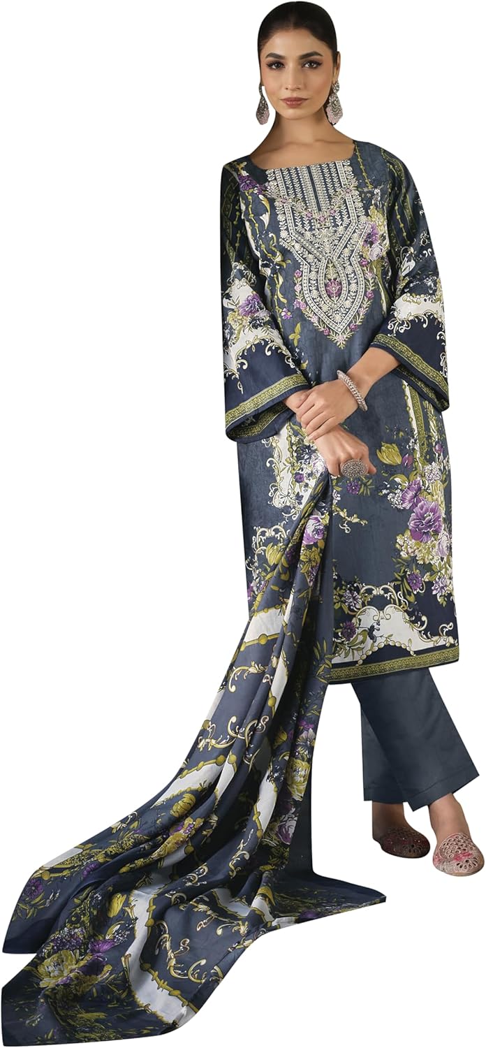 ladyline Casual Cotton Salwar Kameez - Karachi Ethnic Printed Embroidered Indian Dress
