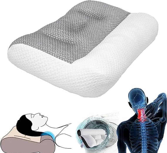 Super Ergonomic Pillow - Protect Your Neck and Spine, Neck Pillow, Ergonomic Neck Pillow for Side Sleeping,Memory Foam NeckPillow,Machine Washable (White, 29IN)